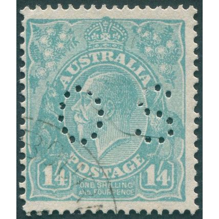 Australia 1930 KGV 1s 4d turquoise Official perfin SGO111 CTO