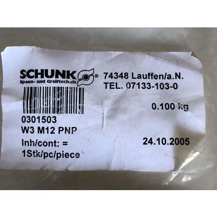 new old SCHUNK 301503 GO W3 M12 PNP 0301503 CABLE ASSEMBLY, CORDSET,TM