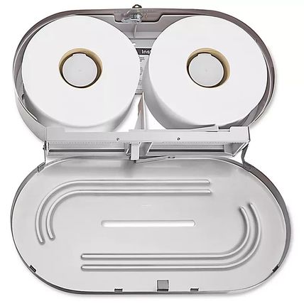 Uline DS-680 Metal Stainless Steel Twin Jumbo Roll Toilet Tissue Dispenser Keyed