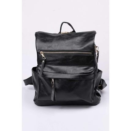 Color black Geometric Crochet Strap PU Leather Large Backpack