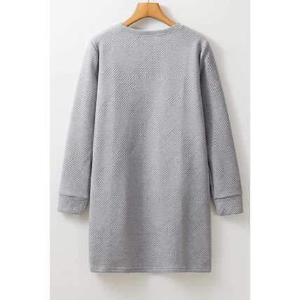 Gray Solid Color Textured Long Sleeve Shift Dress