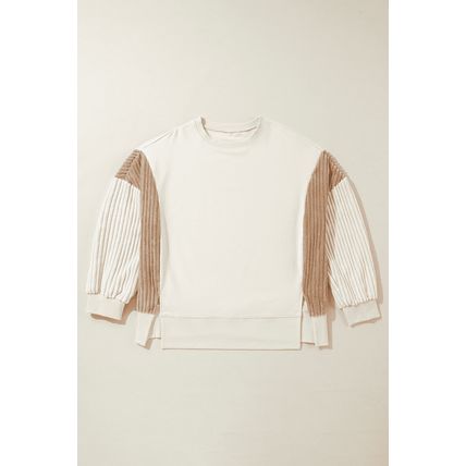 Apricot Corduroy Patchwork Drop Shoulder Long Sleeve Sweatshirt