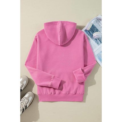Bonbon Solid Color Fleece Lined Drawstring Hoodie with Pocket