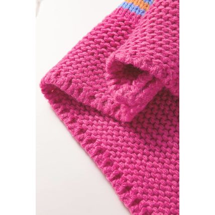 Rose Stripe Colorful Puff Sleeve Drop Shoulder Loose Cardigan