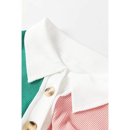 Pink Colorblock Ribbed Collared Oversized Sweatshirt
