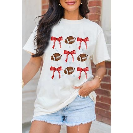 White Bowknot Rugby Graphic Crew Neck Tee