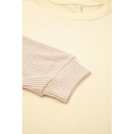 Apricot 2 in 1 Faux Two Piece Patchwork Round Neck Sweatshirt