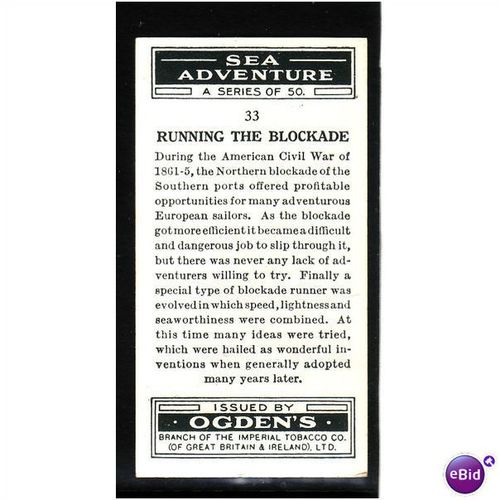 Ogden's Cards 1939 Sea Adventure No 33 Running the Blockade Fine Mint
