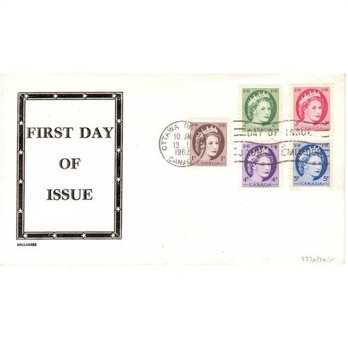 CANADA 1962 QUEEN ELIZABETH II DEFINITIVES PHOSPHOR SET 5 FIRST DAY COVER OTTAWA