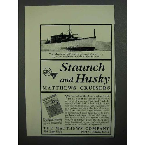 1930 Matthews 46 De Luxe Sport Cruiser Boat Ad
