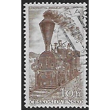 Czechoslovakia Mi 988: 10 h. deep brown Steam Locomotive 'Zbraslav' (1846).