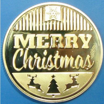 Merry Christmas. Challenge Coin. Souvenir. Gold Tone. 10b.