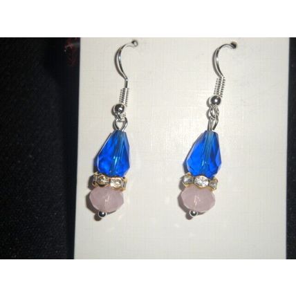 Dark blue cone with pink & clear crystal glass simple drop elegant earrings