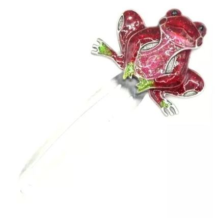 Frog Sitting Bookmark Metal Red & Pink with Enamel & Diamante Detail 11 CM Gift