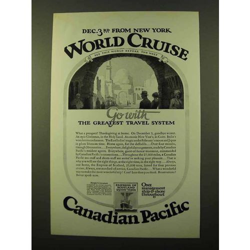 1925 Canadian Pacific Cruise Ad - World Cruise