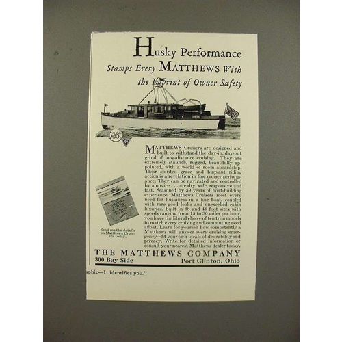 1930 Matthews Cruiser Boat Ad - Husky Performance!