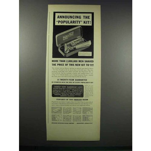 1938 Schick Injector Razor Ad - The Popularity Kit