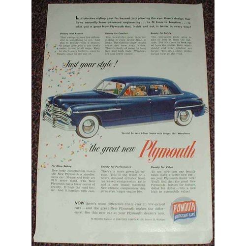 1949 Plymouth Special DeLuxe 4-door Sedan Ad!