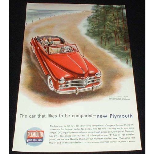 1949 Plymouth Red Convertible Car Ad, NICE!!!