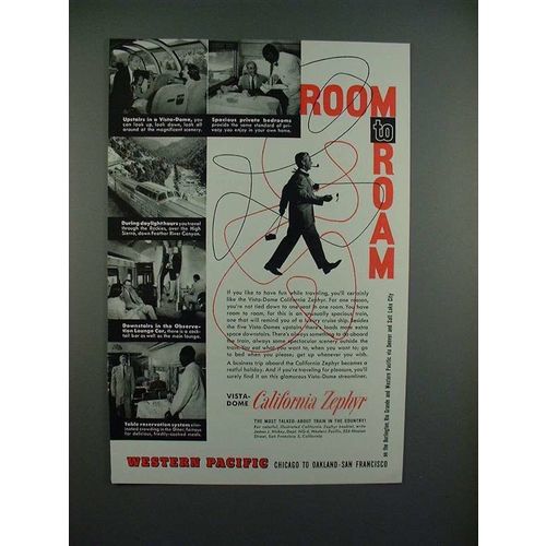 1956 Western Pacific California Zephyr Train Ad - Room to Roam