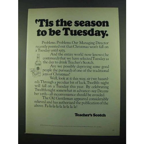 1969 Teacher's Scotch Ad - 'Tis The Season be Tuesday