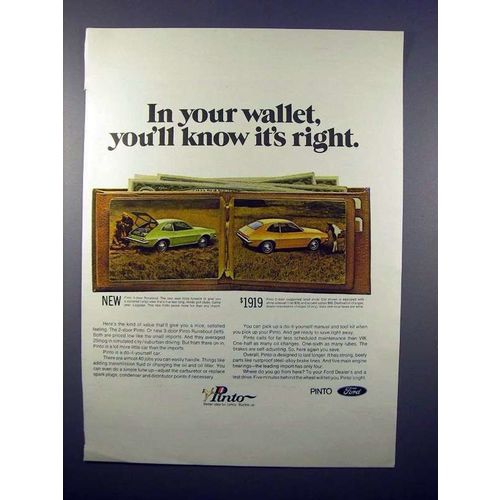 1971 Ford Pinto 3-Door Runabout, 2-Door Car Ad!