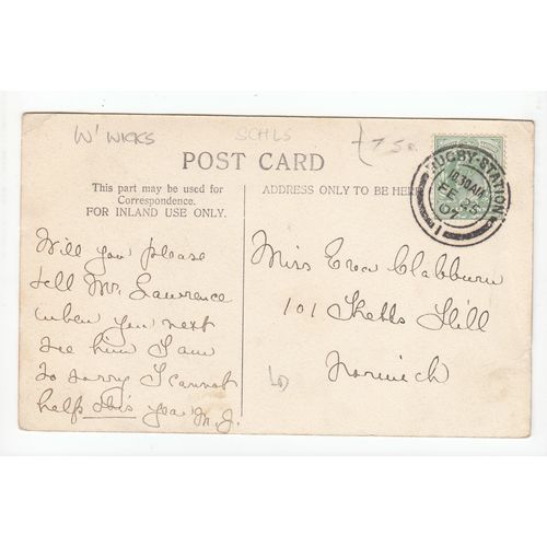 New Big School Rugby Warwickshire 1907 Postcard Local Publisher George Over