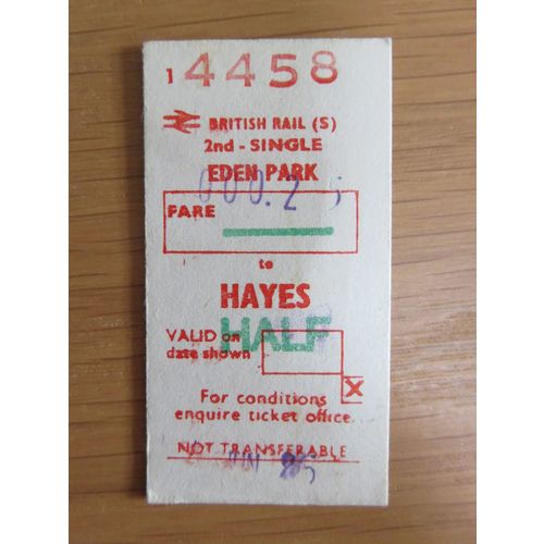 BR Eden Park - Hayes Half Single Ticket 1985