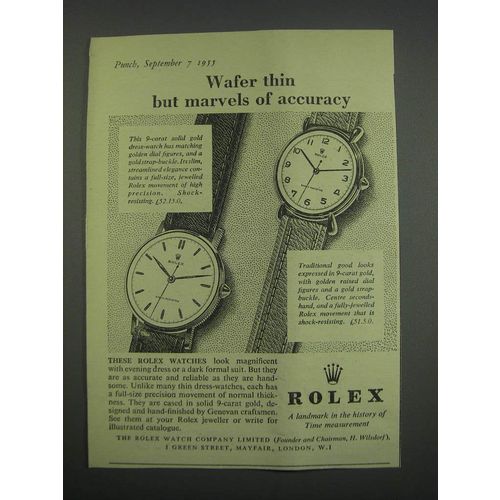 1955 Rolex Watches Ad - Wafer thin but marvels of accuracy