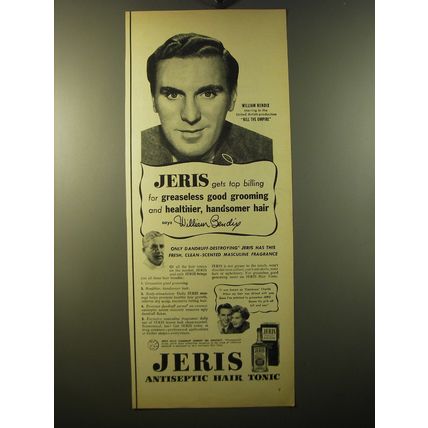 1950 Jeris Antiseptic Hair Tonic Ad - William Bendix