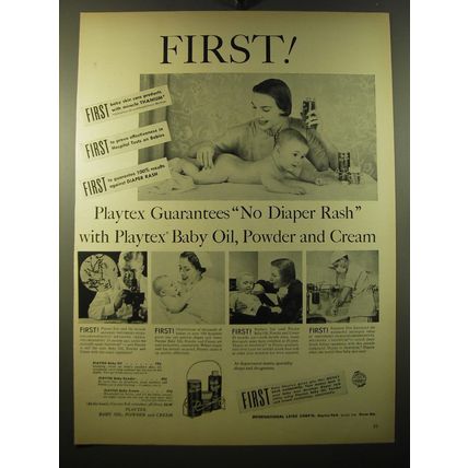 1950 Playtex Baby Oil, Powder and Cream Ad - First!