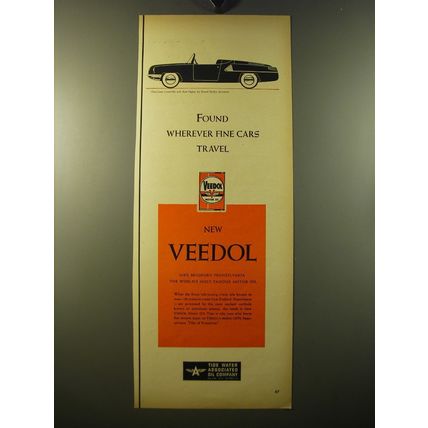 1950 Tide Water Veedol Motor Oil Ad - Three-Seater Convertible with Rear Engine