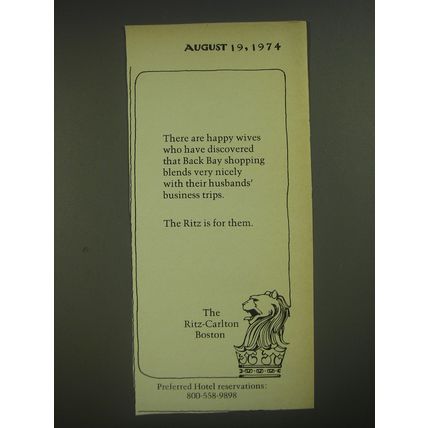 1974 The Ritz-Carlton Boston Hotel Ad - There are happy wives