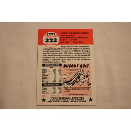 Wesley Wes Westrum 1991 Topps 1953 Archives NO. 323