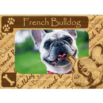 French Bulldog w Paws Engraved Wood Picture Frame Magnet