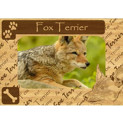 Fox Terrier w Paws Engraved Wood Picture Frame Magnet