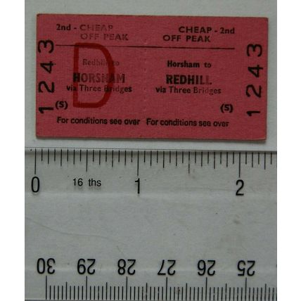 1966 British Railways Board ticket 1st Cheap Off-peak Horsham to Redhill