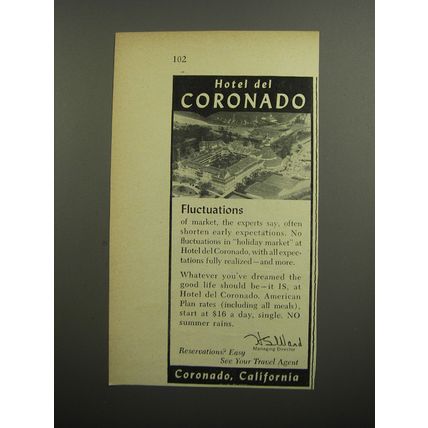 1952 Hotel del Coronado Ad - Fluctuations of market, the experts say