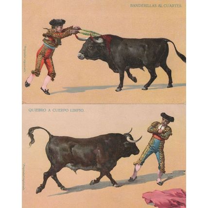 Quiebro a Cuerpo Limpio Banderillas Al Cuartes Bullfighting 2x Postcard s