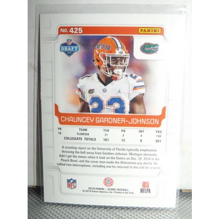 2019 Panini Score CHAUCEY GARDNER-JOHNSON (Florida/Saints) Rookie Card #425