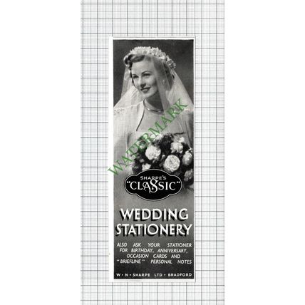 Sharpe's Wedding Stationery Bradford Small Advert - 1950 Cutting
