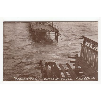 Boat Collision Broken Pier Southend-on-Sea November 23rd 1908 RP Postcard Essex