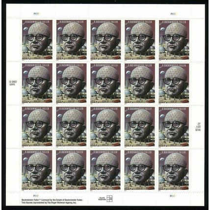Buckminster Fuller Full Sheet of Twenty 37 Cent Postage Stamps Scott 3870