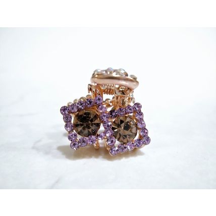 Small mini rose gold double diamond hair claw clip with crystals