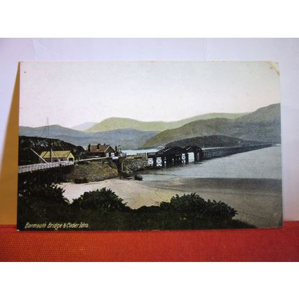 BRIDGE & CADER IDRIS, BARMOUTH, SNOWDONIA, WALES unused antique postcard =