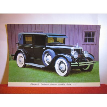 1928 FRANKLIN SEDAN, veteran motor car unused postcard Charles A Lindbergh #