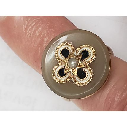 Victorian 10k YG Genuine Agate & Seed Pearl Magen David Star Enameled Ring 1800s