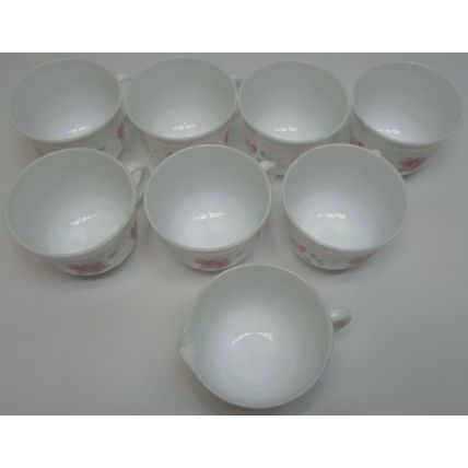 7 Cups 1 Cream Arcopal France Wild Rose Pink Flower Tea Coffee Cup Mug