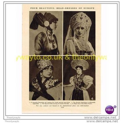 HEAD-DRESSES, ROMANIA, RUSSIA, CZECHO-SLOVKIA & GERMANY, BOOK ILLUSTRATION