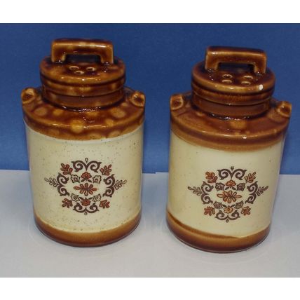 Vintage Salt and Pepper Shakers-4" Brown Ceramic Flower Jugs Made in Japan